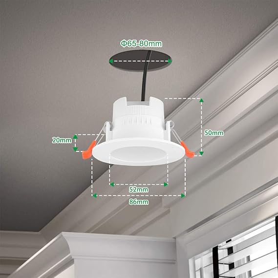 ENUOTEK Small Dimmable 5W LED Recessed Down Lights Ceiling Lamps Adjustable CCT 3000K 4000K 5000K IP44 for Kitchen Bathroom Lighting Hole Diameter 65-80MM 3 Lamps [Energy Class F]