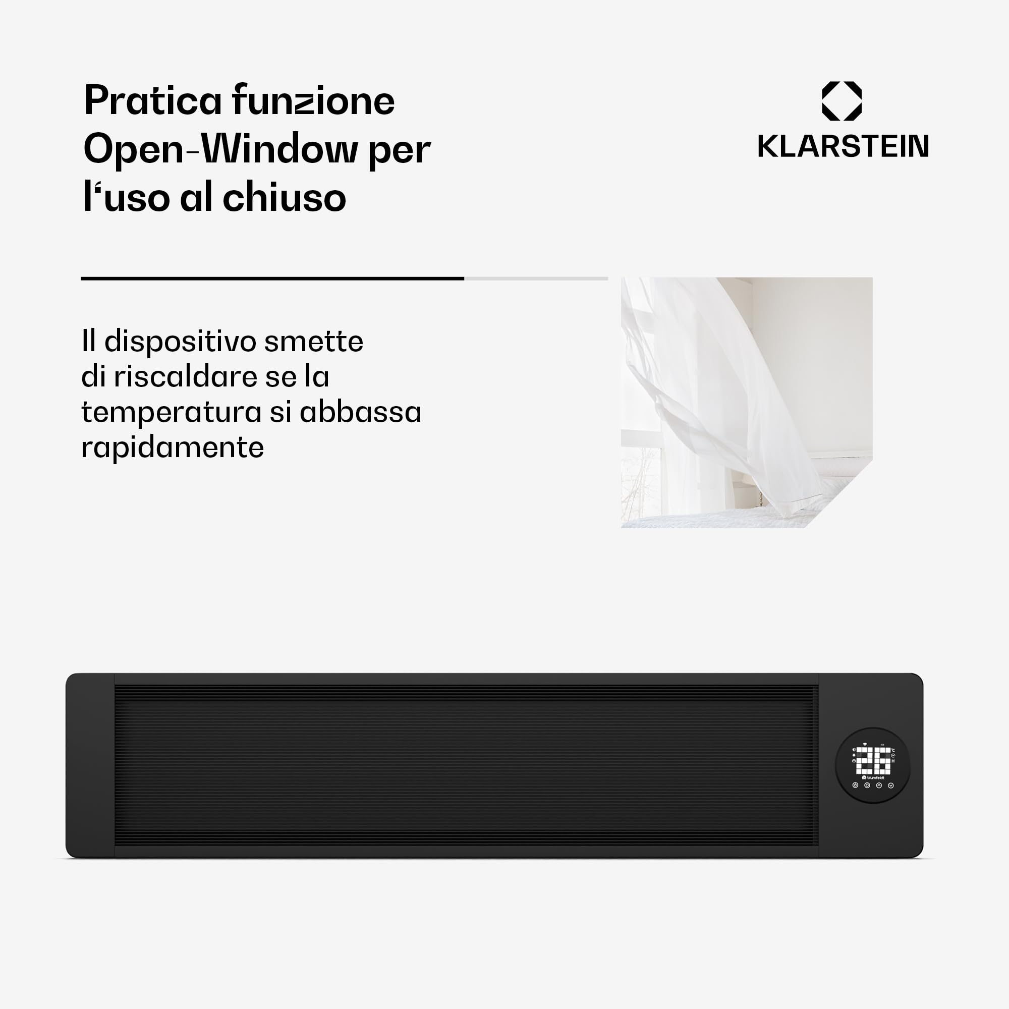blumfeldt Pannelli Radianti a Infrarossi 3300W - Montaggio a Parete/Soffitto, IP44, 2 Livelli di Riscaldamento, Controllo Smart Via App, Termostato Wireless, Display a LED Touch, per Balcone & Patio