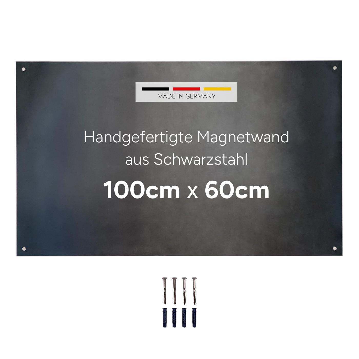 Design Magnetwand aus Schwarzstahl (100 x 60 cm) - handgefertigte Magnettafel mit charakteristischem Farbeffekt – Pinnwand inkl. 4 Bohrungen & Befestigungsmaterial
