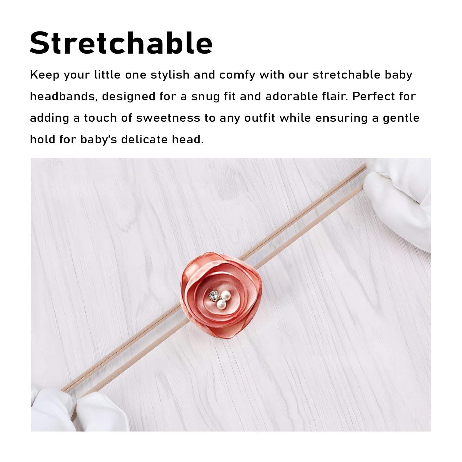 SYGA 3 Pcs Baby Headband Nylon Flower Stretchable HairBand for Newborn Infant Toddlers Kids 0-3 Year (Khaki, Free Size) 3