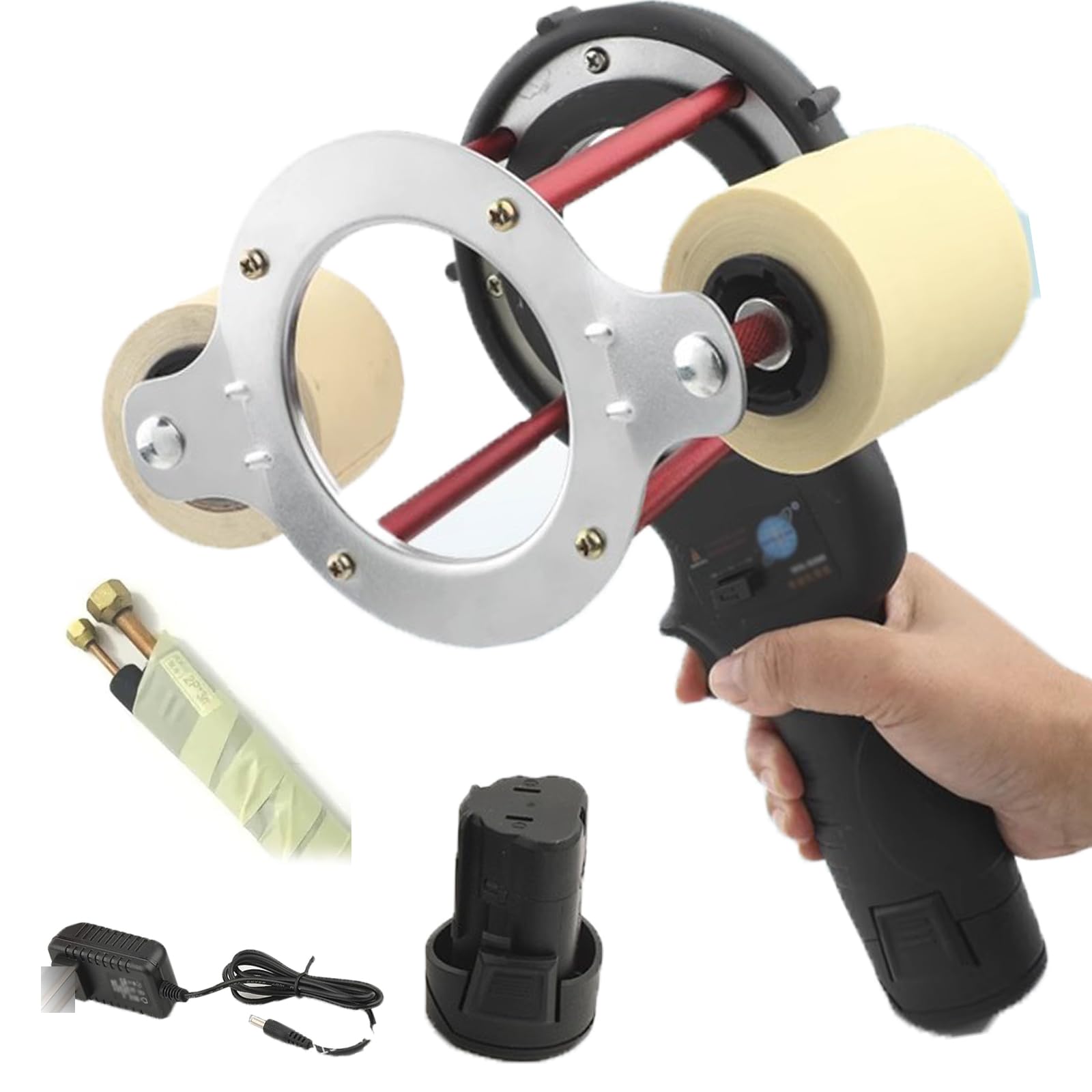 LYSDIANPU Handheld Electric Cable Wrapping Machine, 12v 27w Air Condit Pipe Tape Wrapping Machine, 70-380 Rpm Adjustable Speed, Max Outer Diameter 70mm For Pipe, Wire Harness Protection