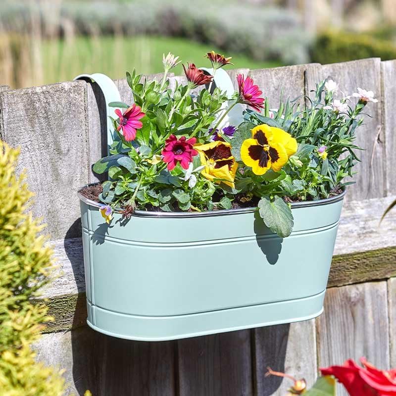 Garden Mile 12 Inch Hanging Fence Planter - Durable Metal Herb & Flower Pot with Tray and Drainage Holes, Outdoor Garden Hanging Basket for Windowsills, Balconies, Patios