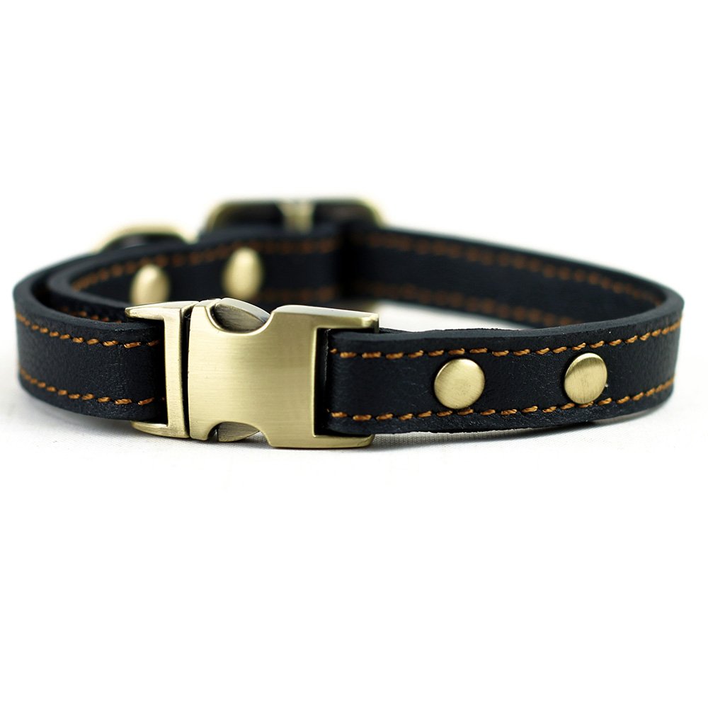 chede Luxury Real Leather Dog Collar- Handmade for Medium Dog Breeds with The Finest Genuine Leather Collar That is Stylish,Soft Strong and Comfortable Small Black 43235-223800
