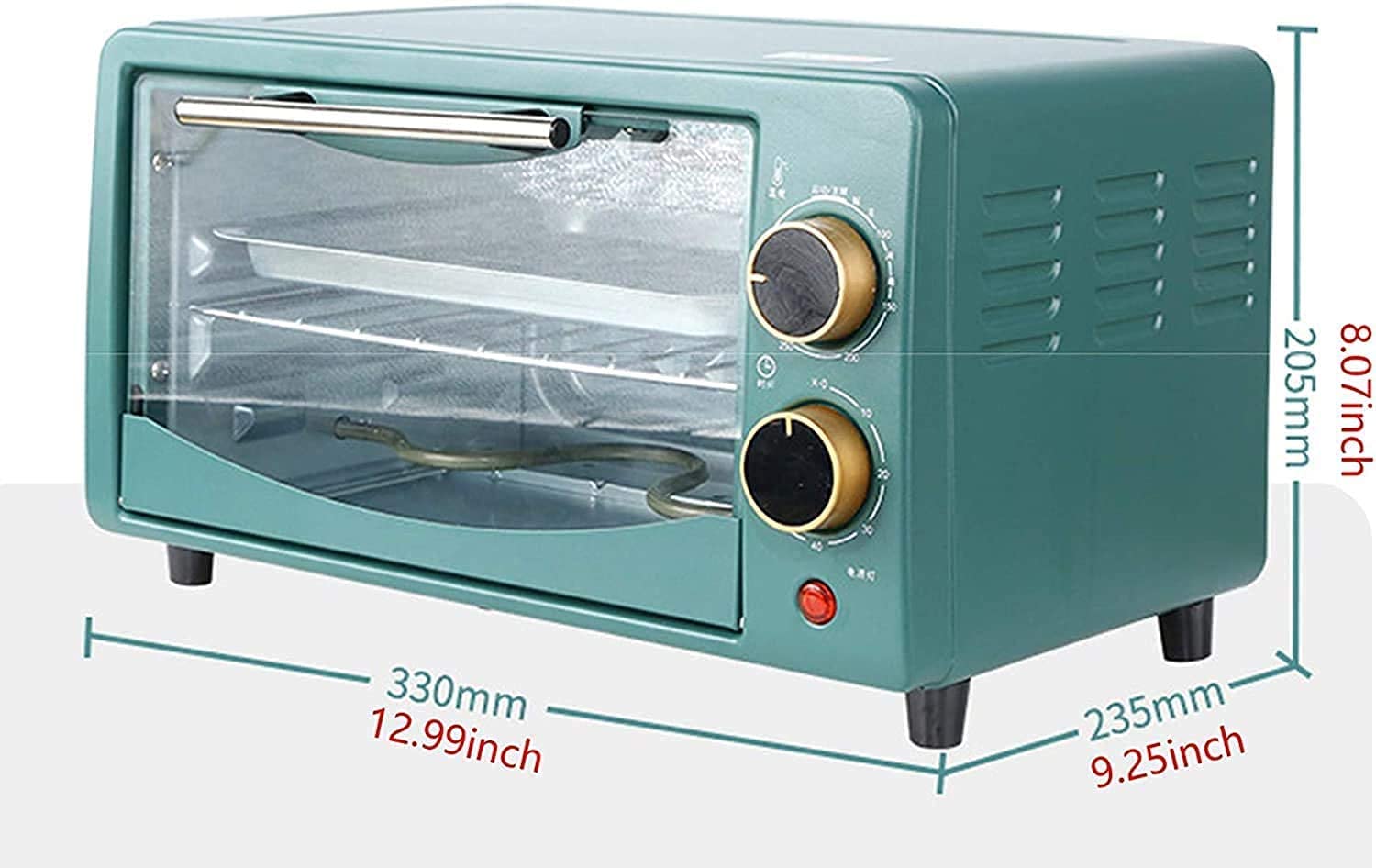 Mini Horno, Horno eléctrico de 12 l, máquina de Hornear doméstica de Escritorio pequeña Multifuncional, Horno de encimera con Puertas de Vidrio para Cocina casera,