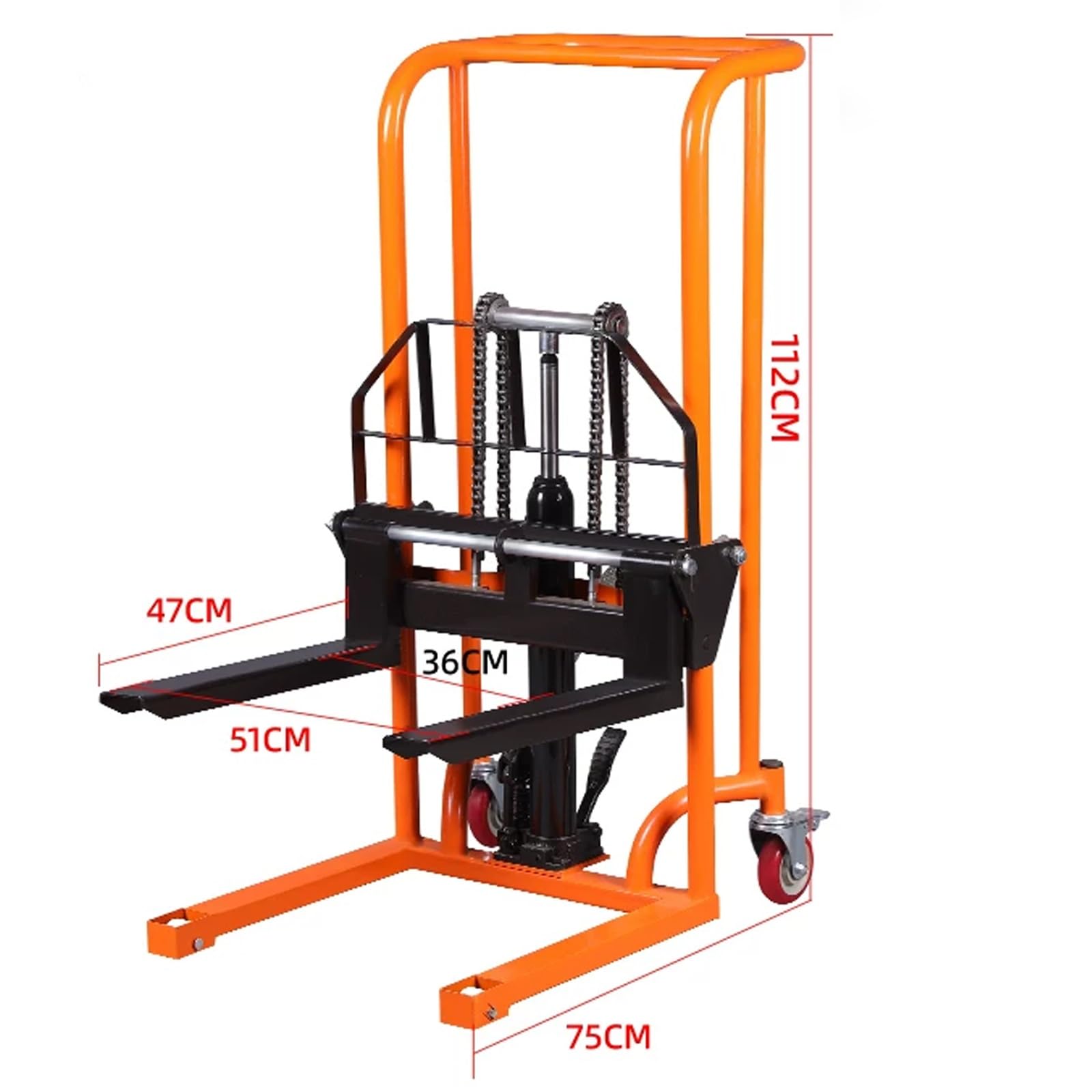 Impilatore a sollevamento manuale Carrello con forcella rotelle girevoli idrauliche da 200 kg for impilamento in magazzino Magazzini