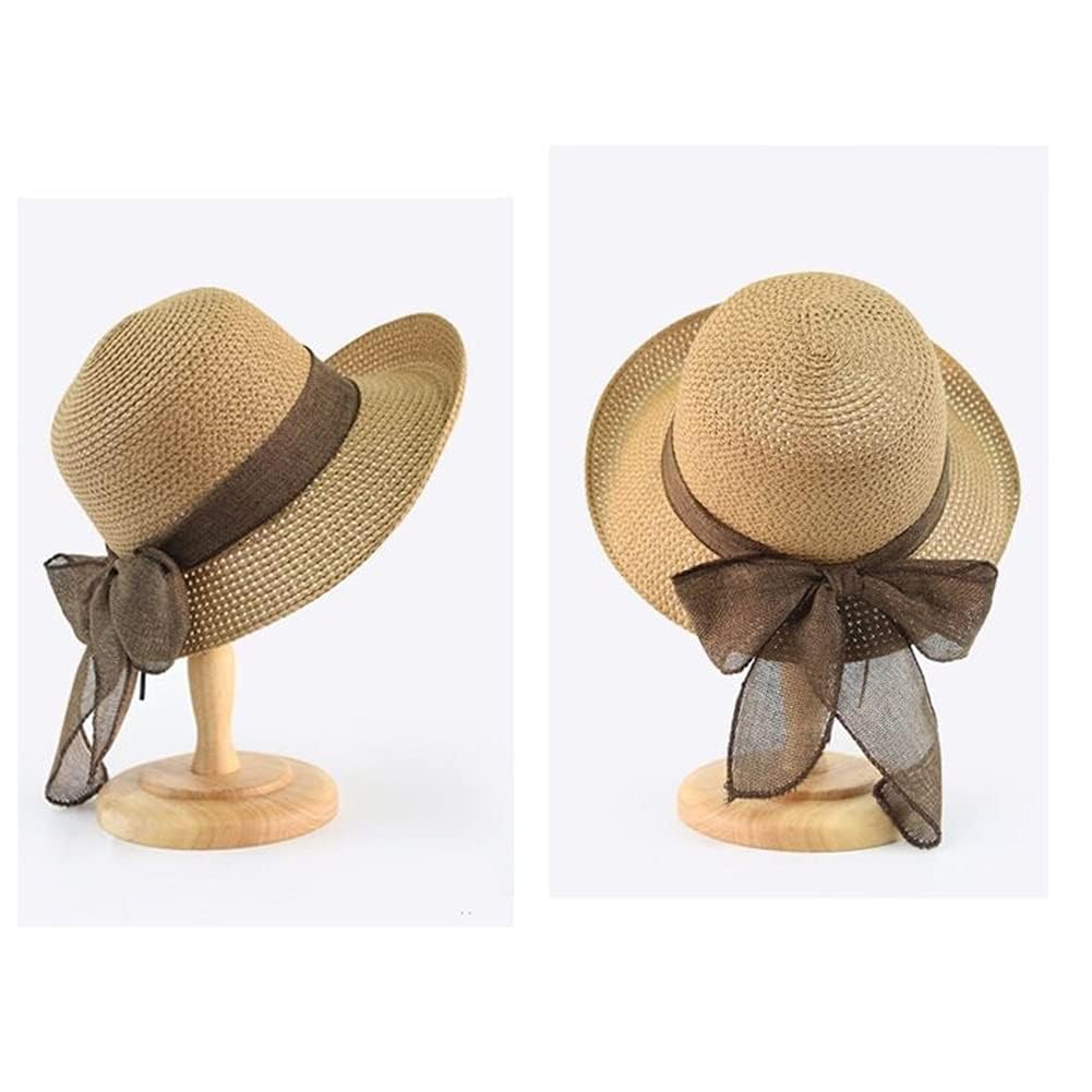 Sombreros de Verano para Mujer, a la Moda, de Paja, con Lazo, para Playa, Informales, de Copa Plana (código D)
