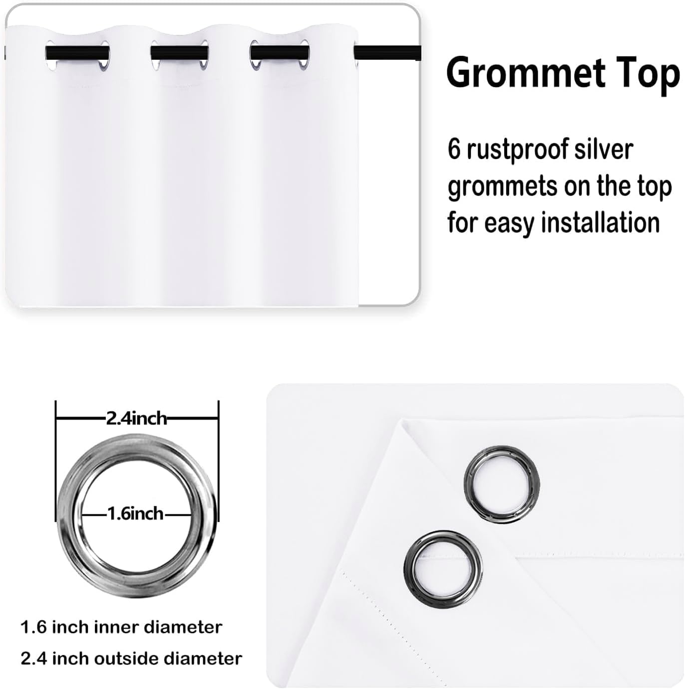 DWCN White Room Darkening Curtains with Tiebacks - Grommet Thermal Insulated & Noice Reducing Half Light Short Block Drapes Window Shades for Bedroom Living Room, W 38 x L 54, 2 Panels