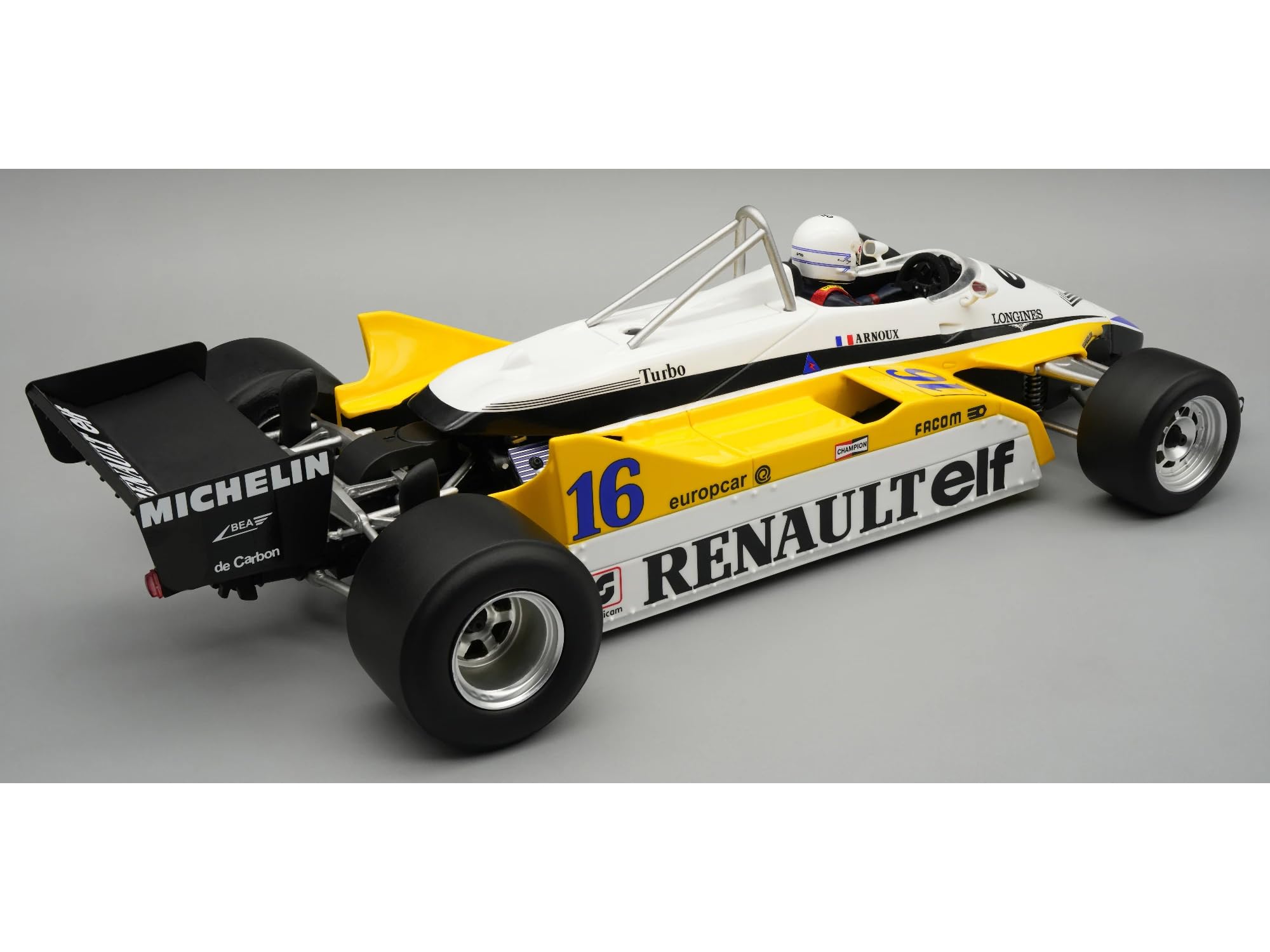 TECNOMODEL RE30B #16 Rene Arnoux Gewinner F1 Italian GP (1982) "Mythos-Serie mit Fahrerfigur und Vitrine Limited Edition auf 50 Stück Weltweit 1/18 Modellauto TMD18-399B