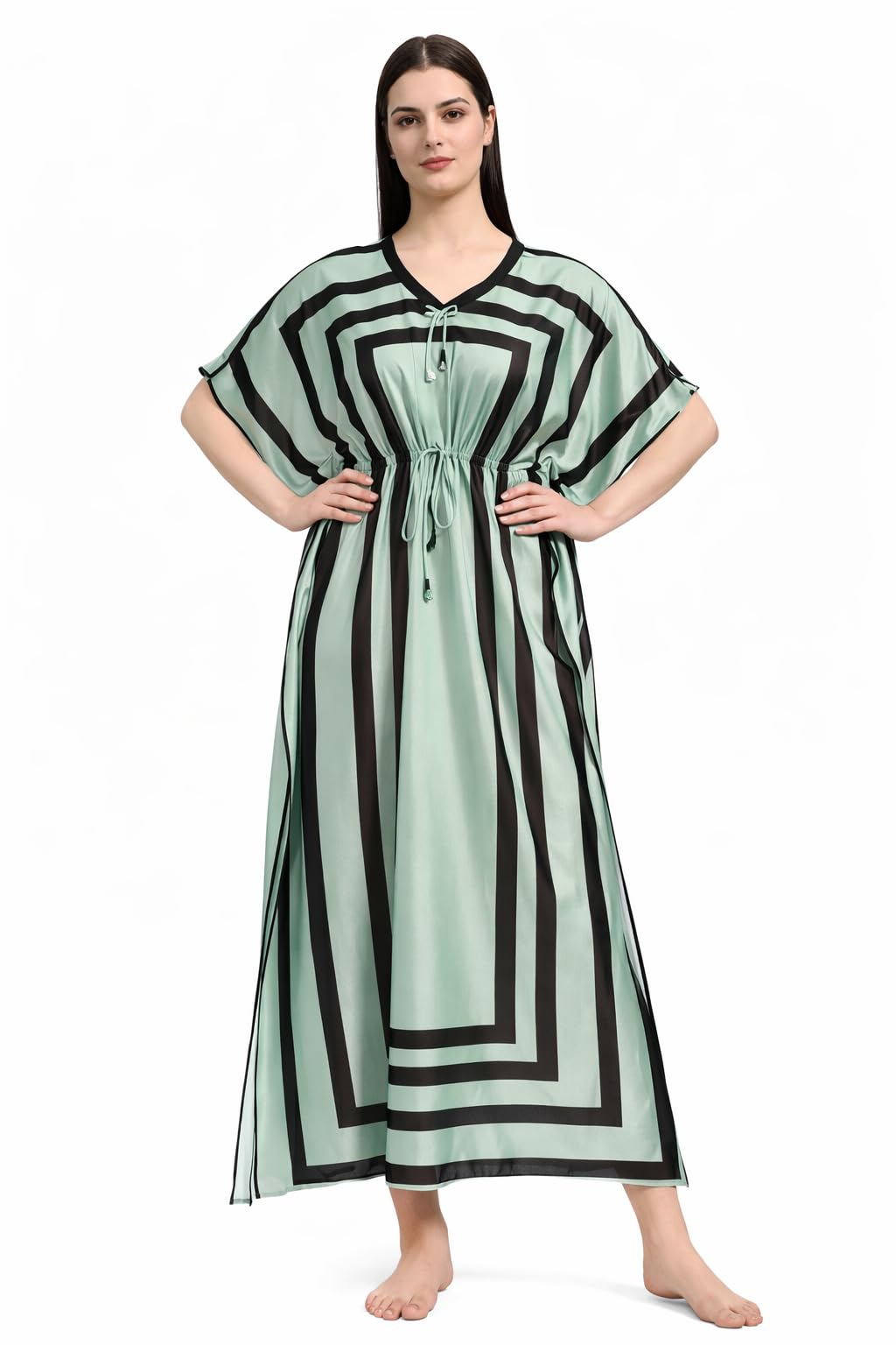 Satin Kaftan nighites/Maxi for Ladies/Women/Nightgown/Maxi/Green Digital-image-46