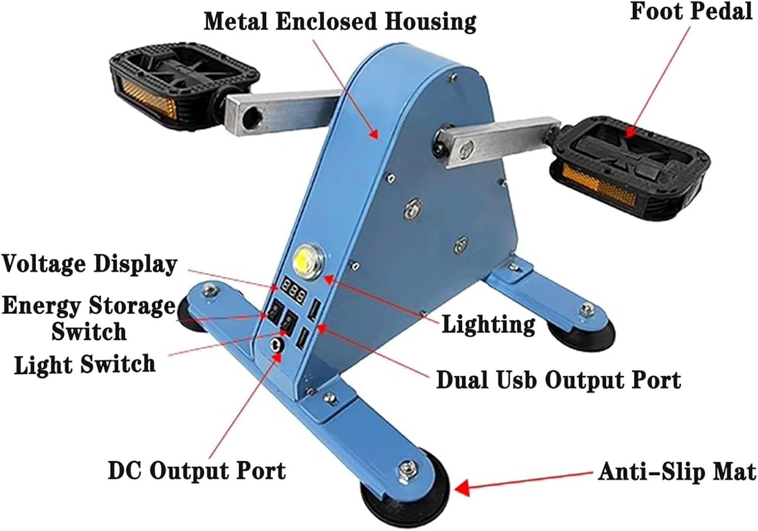Foot Pedal Power Generator, Emergency Pedal Generators with 2 USB Fast Charging Sockets, 100w Portable Exercise Bike Generator, Led Lighting, Emergency Power Supply, for Outdoor