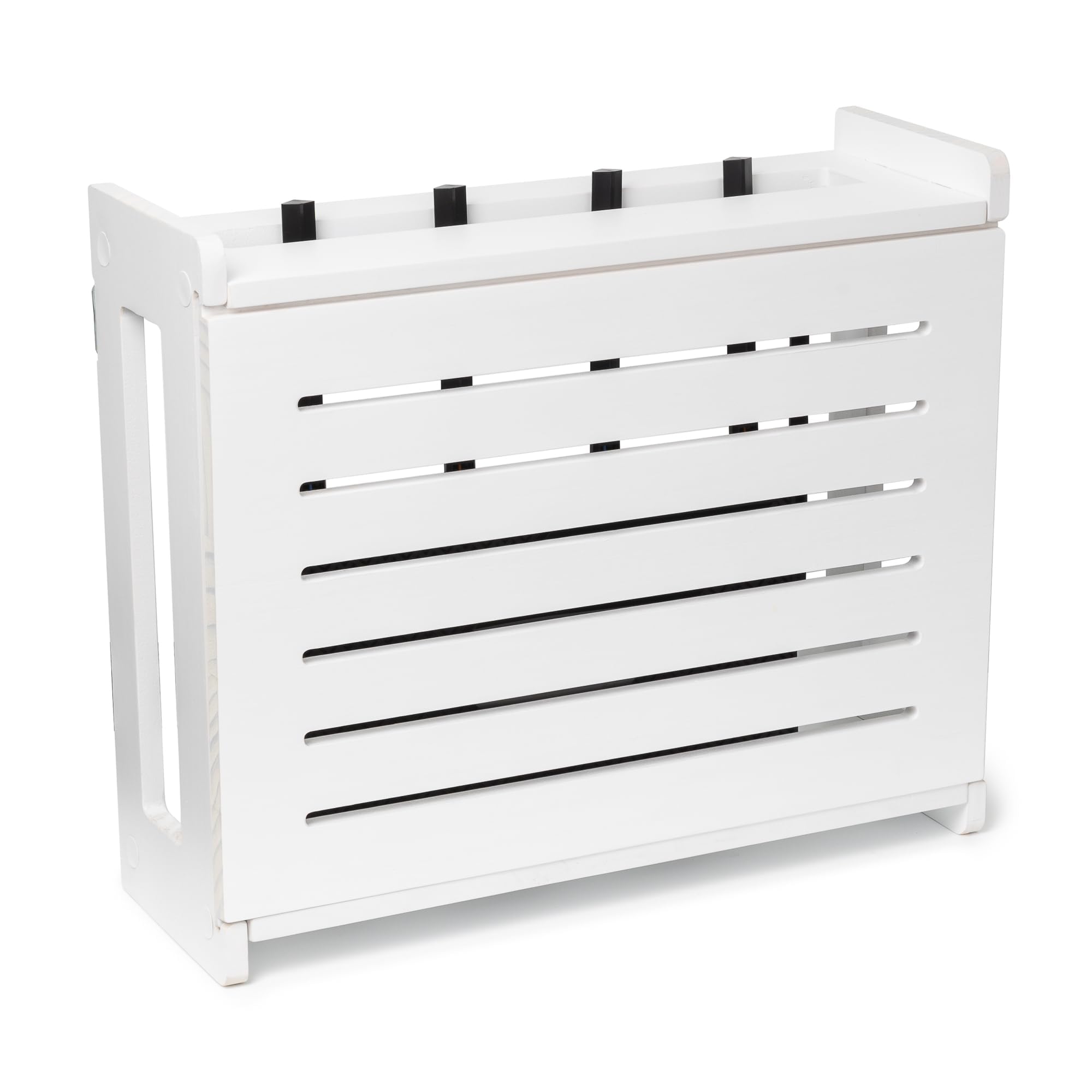 Standard • Pine Wood • White Finish • Seamless Side Panel Design • Fits Routers Up To 11" • Wall Mount Or Desktop Placement WiFi Router Storage Cabinet Router Box Hider WiFi Box Hider Shelf Cover