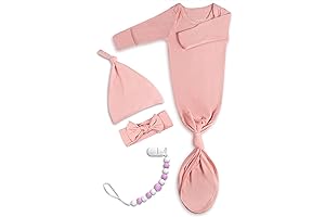 Baby Girl Knotted Gown with Headband, Hat, & Clip