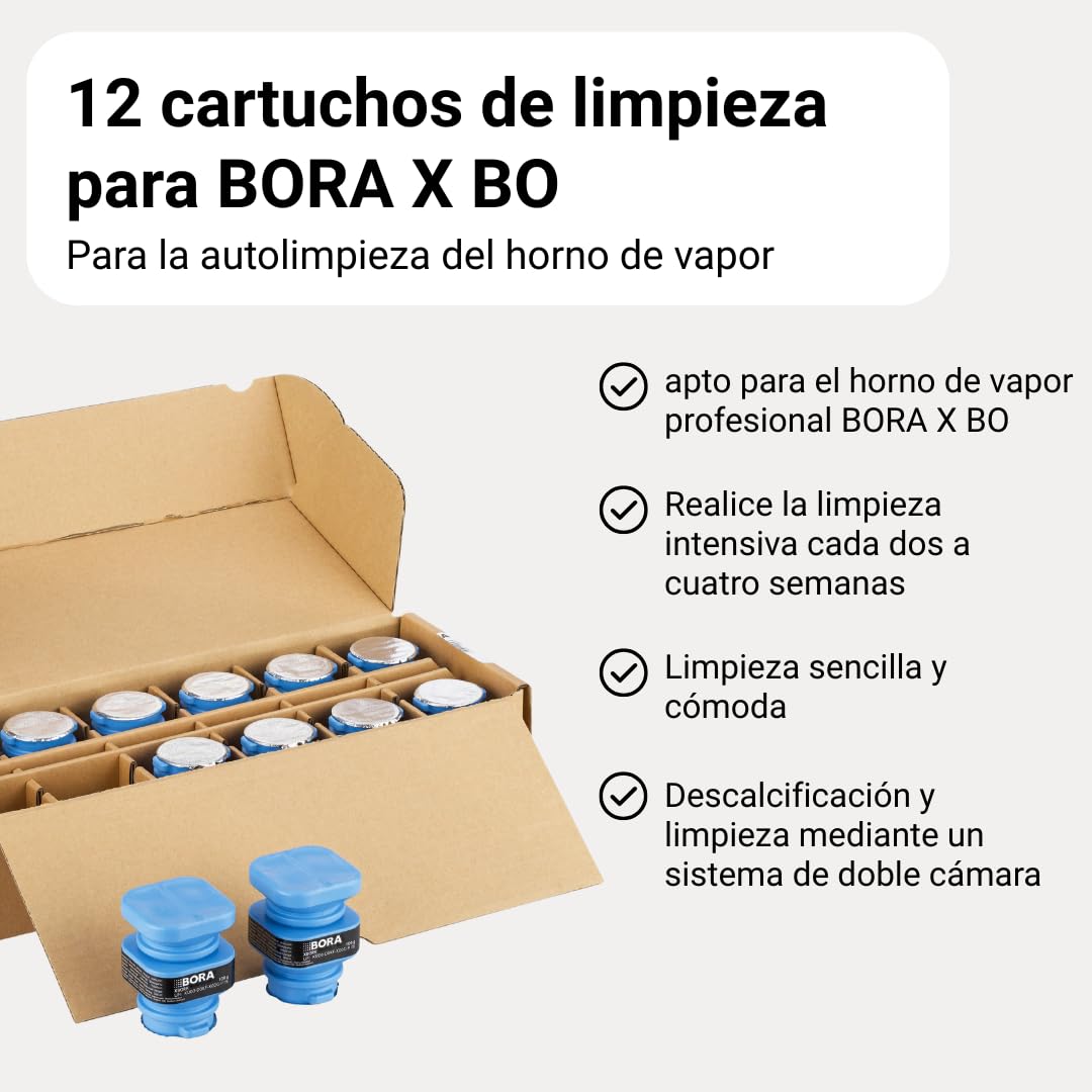 BORA 12 cartuchos de limpieza para horno de vapor BORA X BO, autolimpiante, cartuchos de doble cámara, accesorios de limpieza, XBORK/12