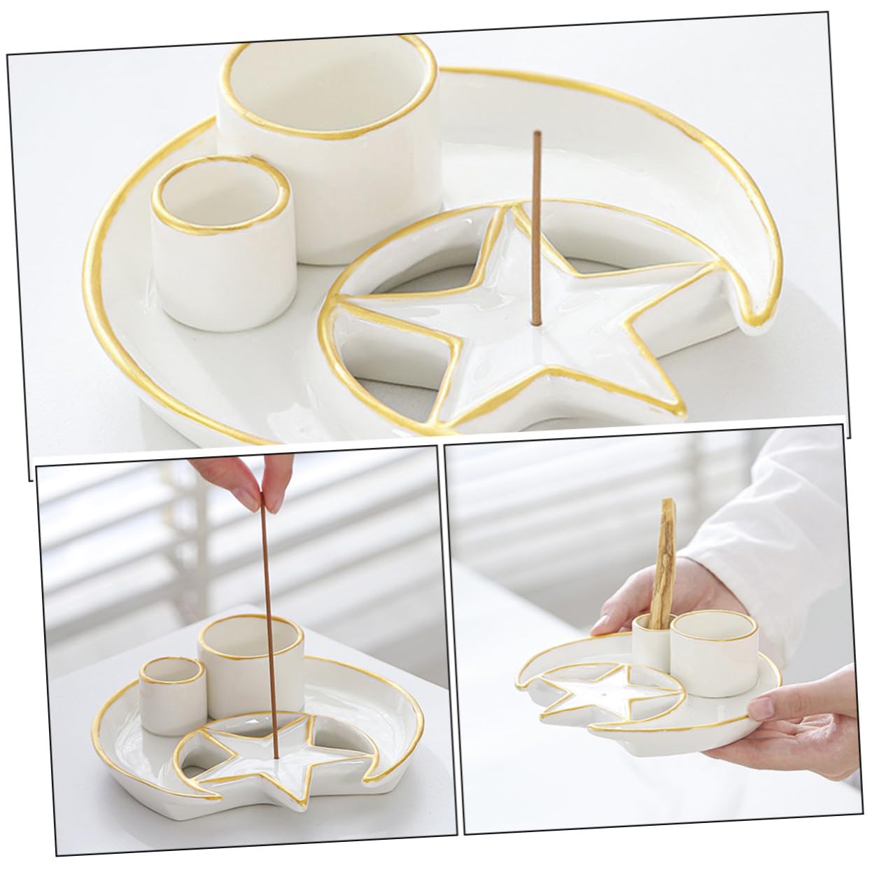 Garneck Porta Incienso Diseño de Hierbas Aromáticas de Cerámica Blanco Quemador Decorativo y Bandeja Multiusos Adecuado para Decoración de Escritorio Hogar
