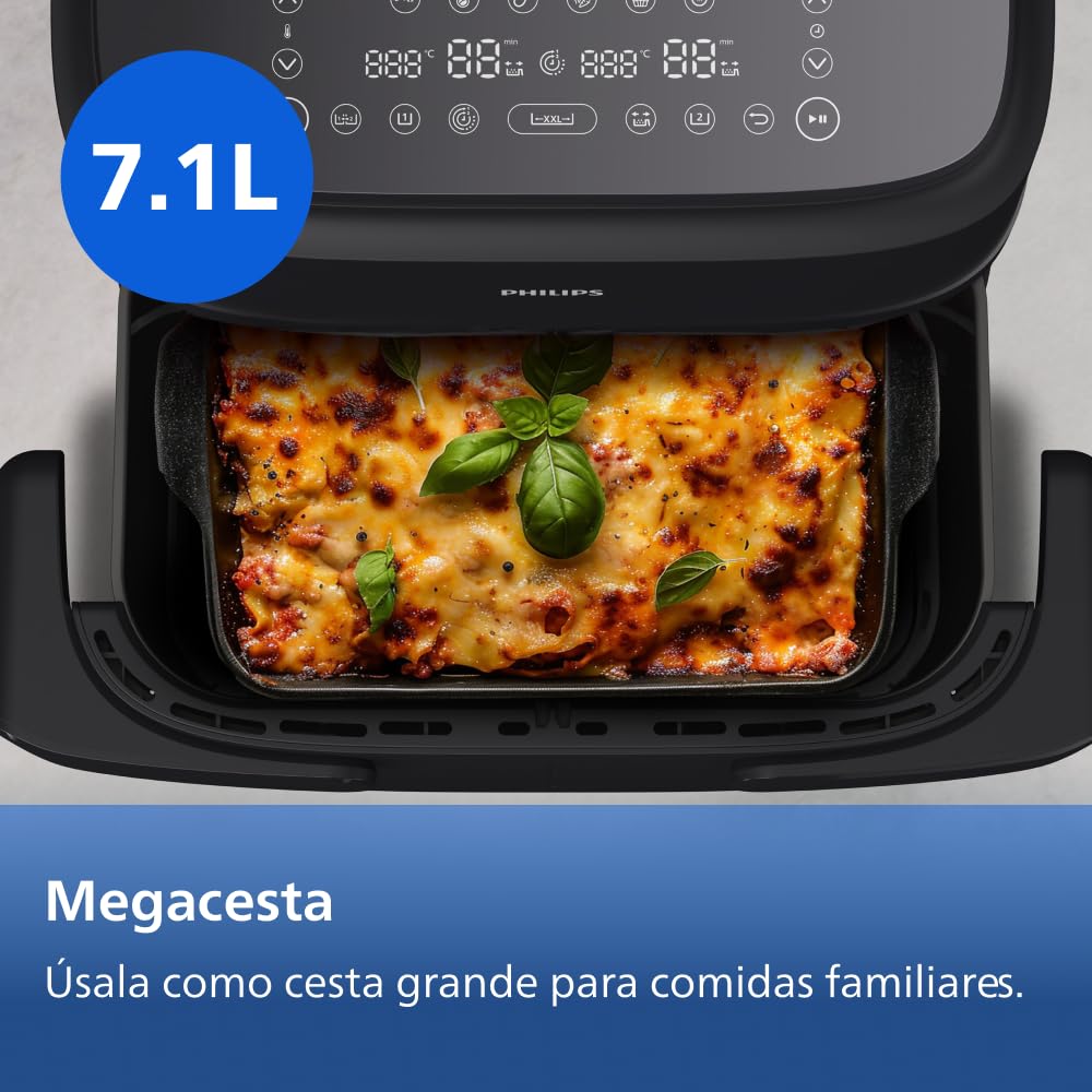 Philips Dual Basket Airfryer Serie 1000-7,1 l de capacidad, tecnología RapidAir, 10 funciones en 1, 90% menos de grasa, diseño compacto, aplicación de recetas HomeID (NA154/00)