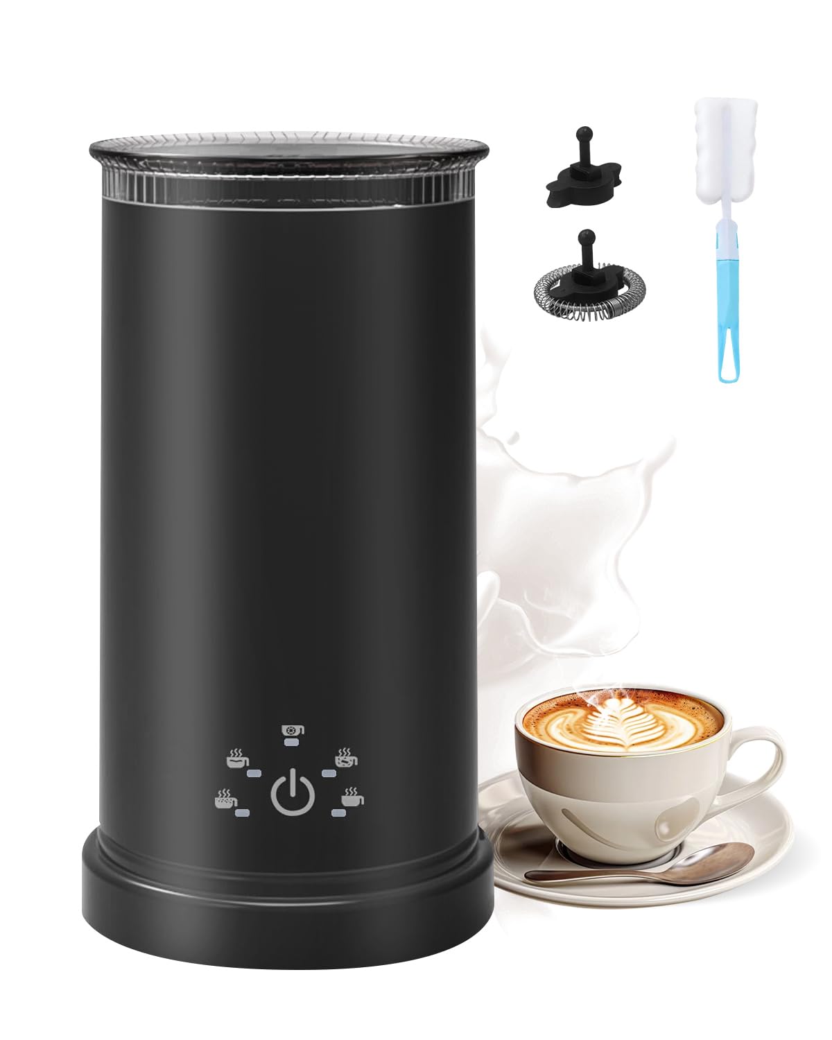 5-in-1 Electric Milk Frother and Milk Steamer, 500W Hot & Cold Foam Maker, 450ml Milk Warmer and Hot Chocolate Maker, Quiet Operation & Auto Shut-Off, Great Gift for Coffee, Latte & Cappuccino Lovers