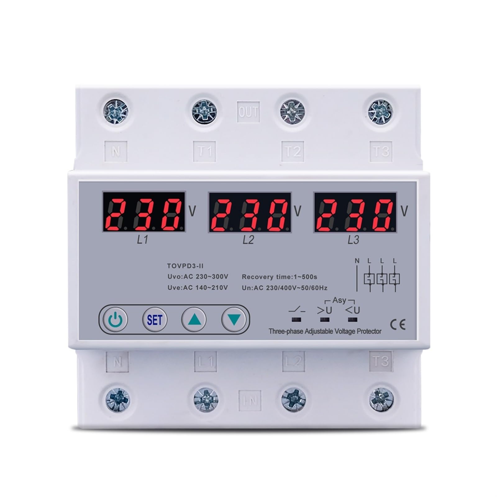 NVSFZGIYG Three Phase Adjustable Over and Under Voltage Protector 3 Automatic Recovery Protective Device Reset 63A 380V 1pcs