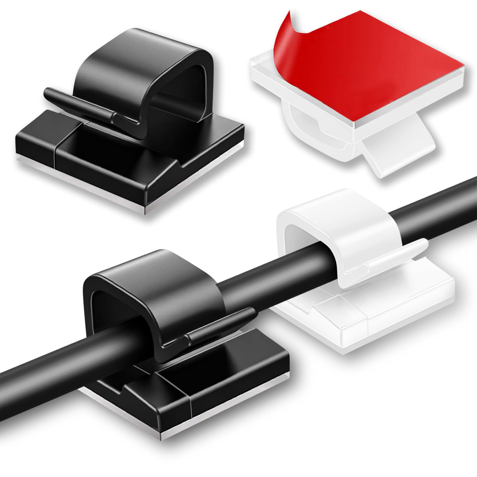 100 Pcs Cable Clips, Adhesive Cable Organizer Cord Holder Wire Clip Wire Management Self Adhesive Hooks Wire Holder for Office, Home (Black and White)