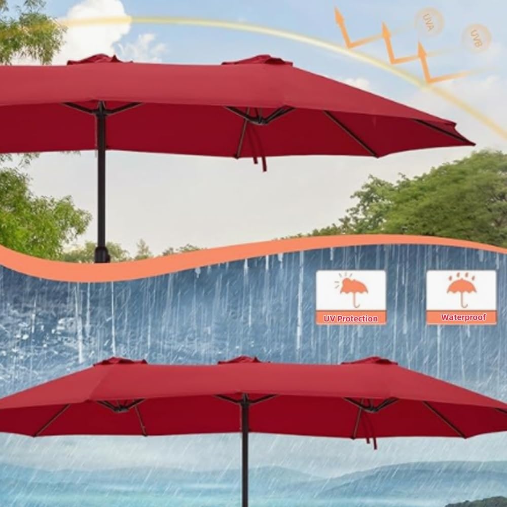 12 Baleines Grand Auvent De Rechange pour Parasol Double Extérieur 460x270cm Toile De Rechange per Parasol pour Terrasse, Jardin, Cour(Burgundy)