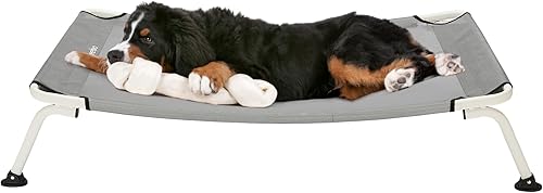 Veehoo CWC2303B - Cama elevada curvada y refrescante para perros, marco blanco para exteriores, cama para mascotas a prueba de mordidas con malla de
