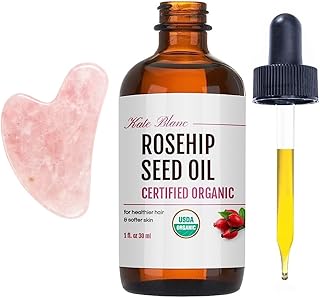 Kate Blanc Cosmetics Rosehip Oil for Face with Pink Gua Sha Stone (1oz, Organic,