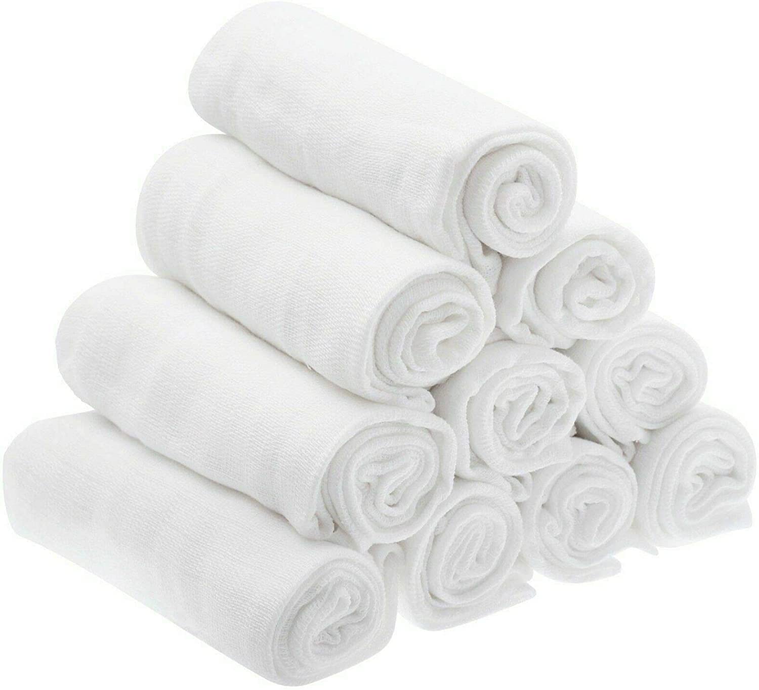 Rajav Unisex Infant White Pack Of 10 100% Natural Cotton Baby Muslin Squares - Large Muslin Squares 70X70 Cm Beautiful Printed Baby Muslin Squares - Soft Muslin Wash Cloths, Muslin Swaddle Blanket ((White Pack Of 10)