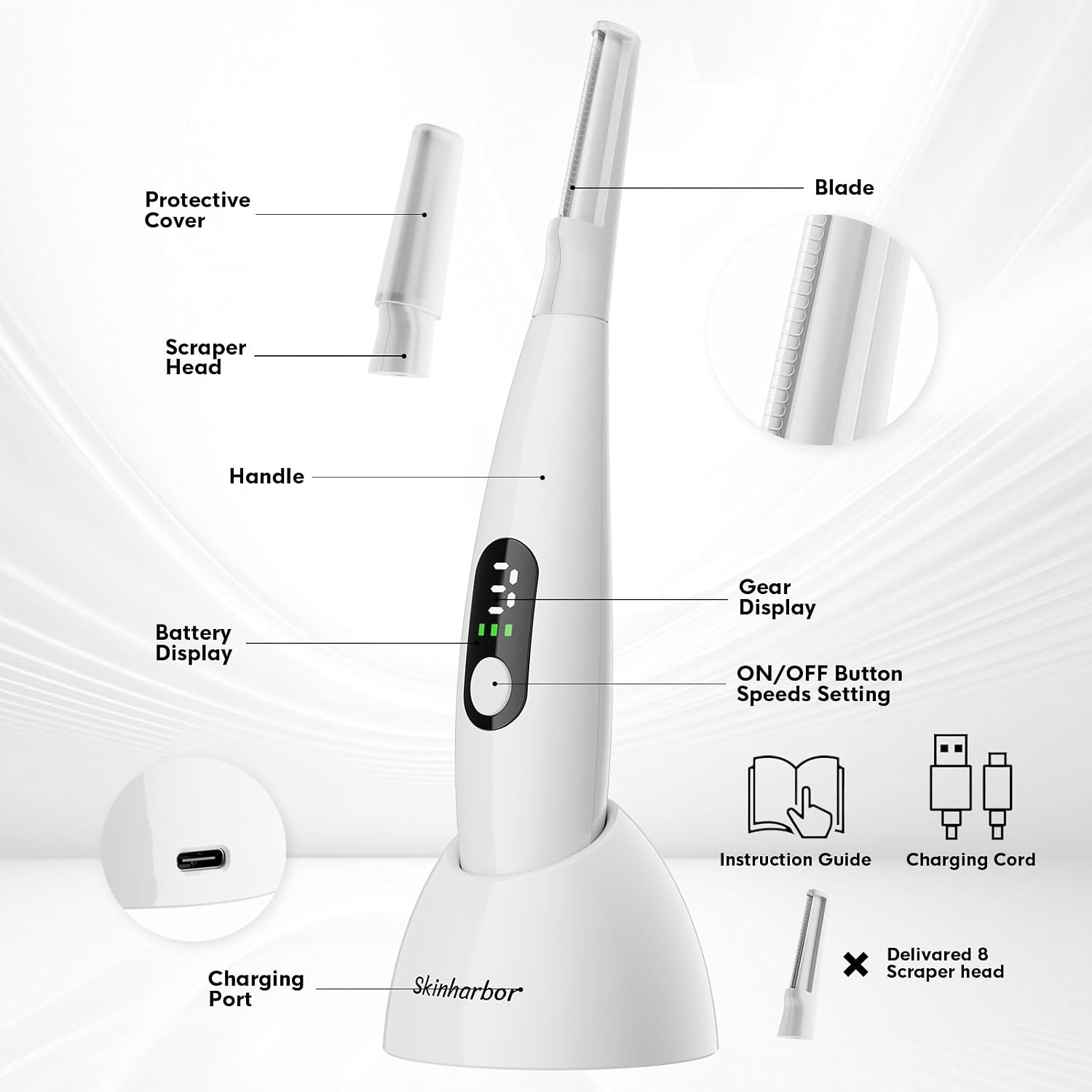 Sonic Dermaplane Razor for Women Face,Women’S Facial Exfoliation & Peach Fuzz Hair Removal System,Anti-Aging–3 Speeds–8 Dermaplaning Blades–Rechargeable,Sonic Dermaplaning Tool