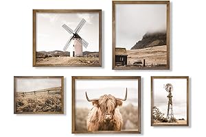 Boho Western Decor - Highland Cow Pictures Wall Art - Rustic Farmhouse Bathroom Poster