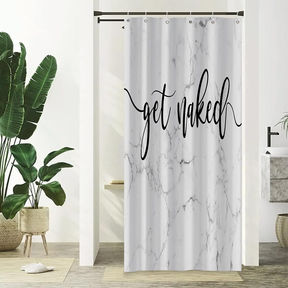 Xiaoterna Get Naked Shower Curtain Grey Marble Textured Waterproof Bathroom Curtain Modern Minimalism Luxury White Polyester Fabric Washable Mildew Resistant Farmhouse Bathroom Decoration 90x180cm