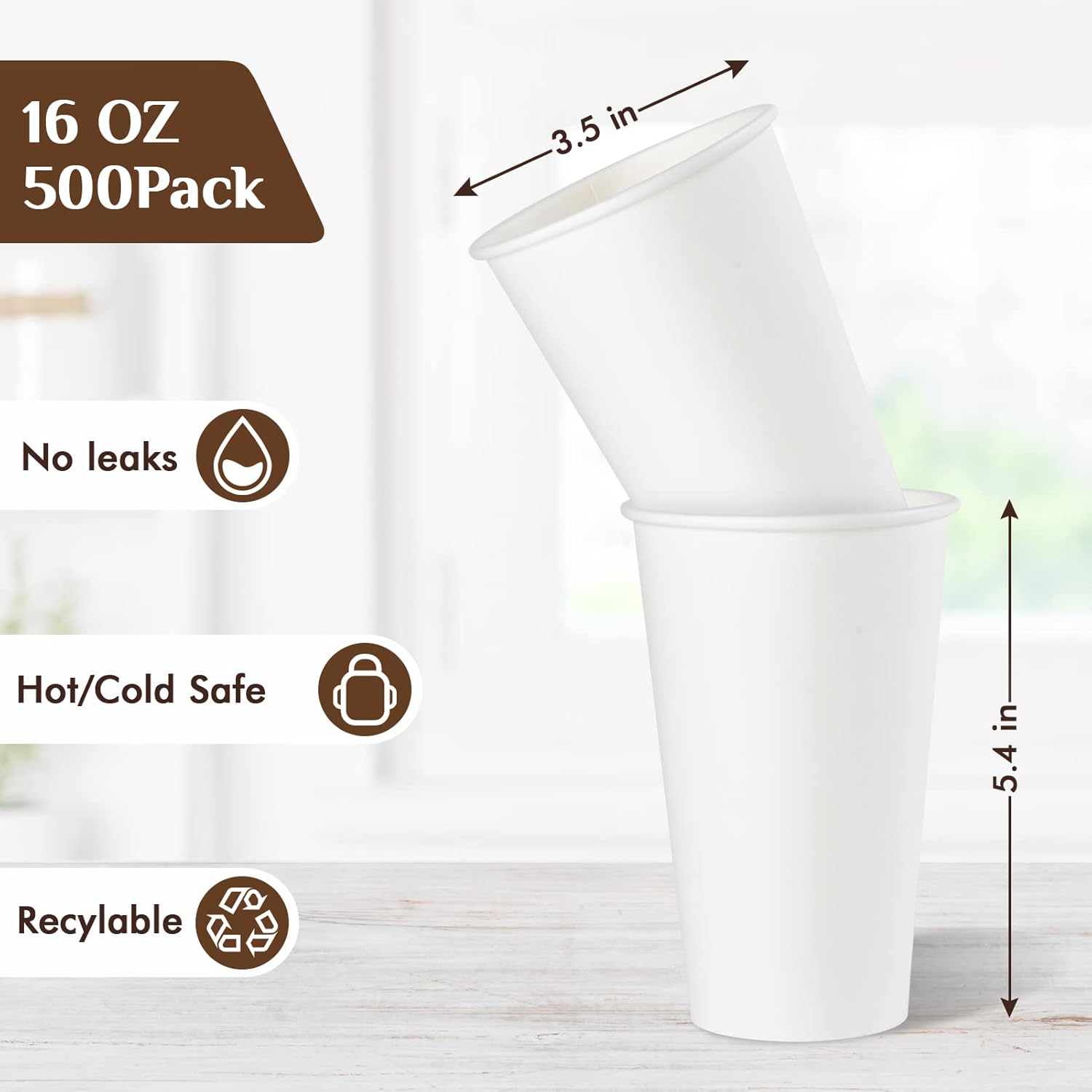 Vplus 500 Pack 16 OZ Paper Coffee Cups, Disposable 16 OZ Coffee Cups With Lids, Cold/Hot Drinking, For Home, Traveling, Stores, Office, And Events