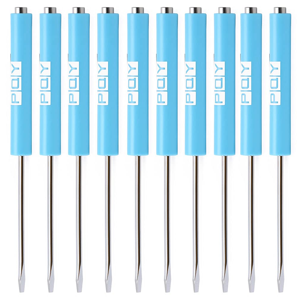 PQY 10Pcs Mini Pocket Screwdriver with Clip Magnetic Slotted Small Screw Drivers with Flat Head for Mechanical, Electrician (Light Blue)