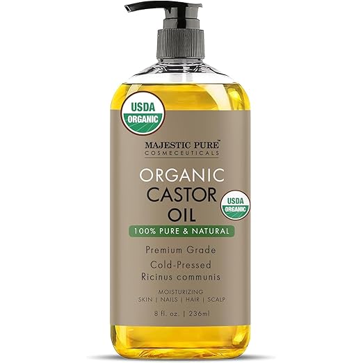 Majestic Pure Castor Oil | Hexane Free & 100% Pure | Cold Pressed | Stimulate Growth for Hair, Eyelashes, Eyebrows, Nails | Moisturizing & Nourishing | Body, Hair & Carrier Oil | 8 Fl Oz