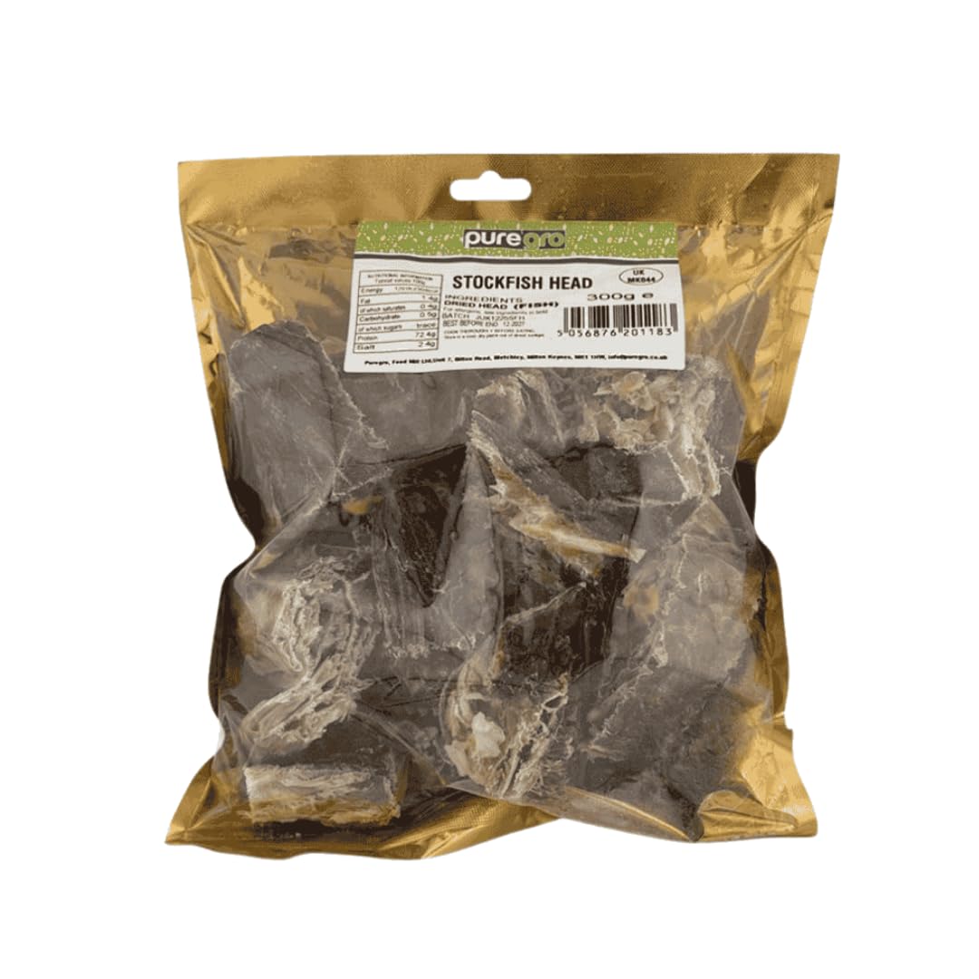Puregro Stockfish Head 300g | Traditional African Dried Fish Head | Ideal for Soups, Stews and Authentic African Cooking | Pantry Staple
