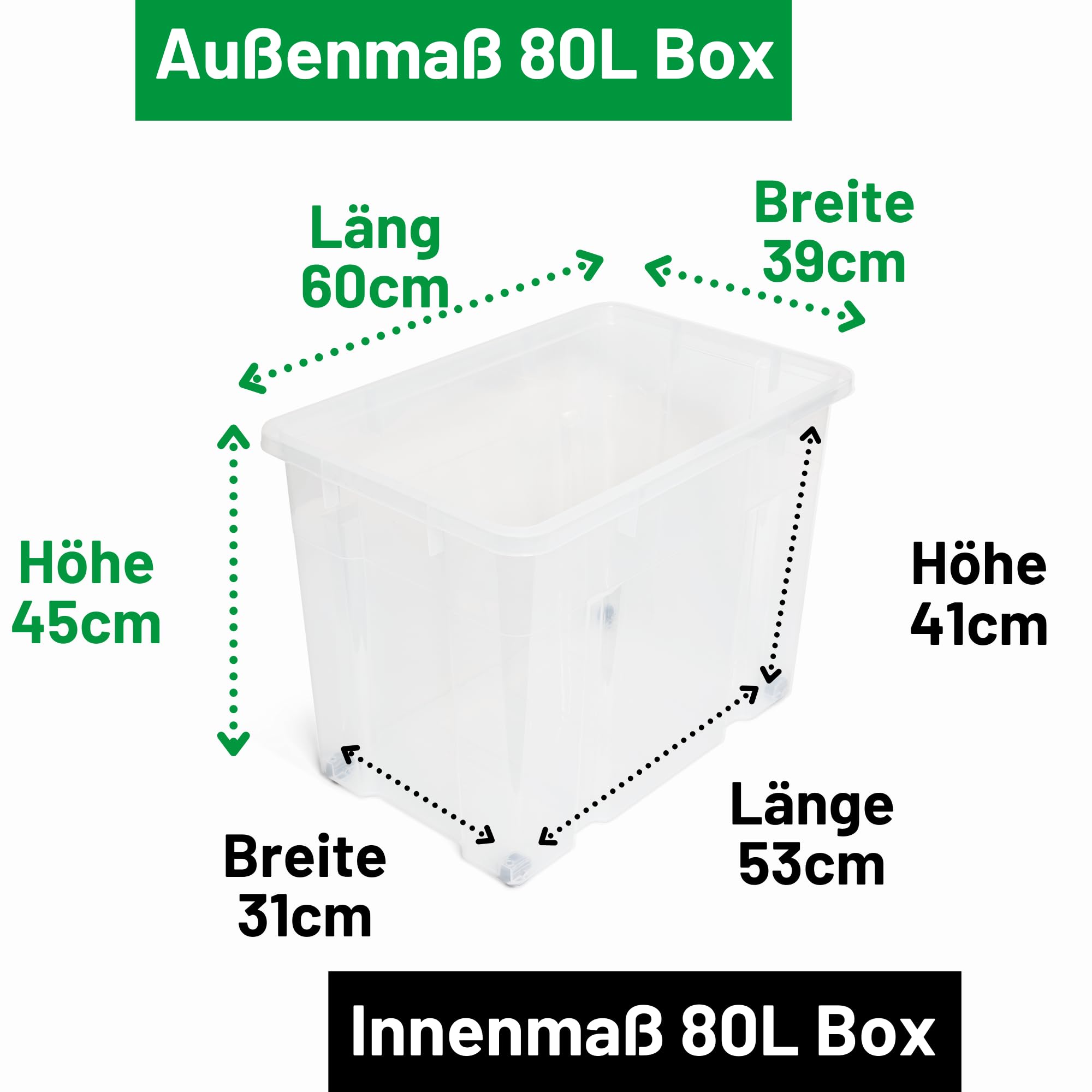 Novaliv 4x XXL Aufbewahrungsboxen ohne Deckel Groß 80L transparente nestbar stapelbar Rollboxen Kunststoff BPA-frei 59x39x44 cm