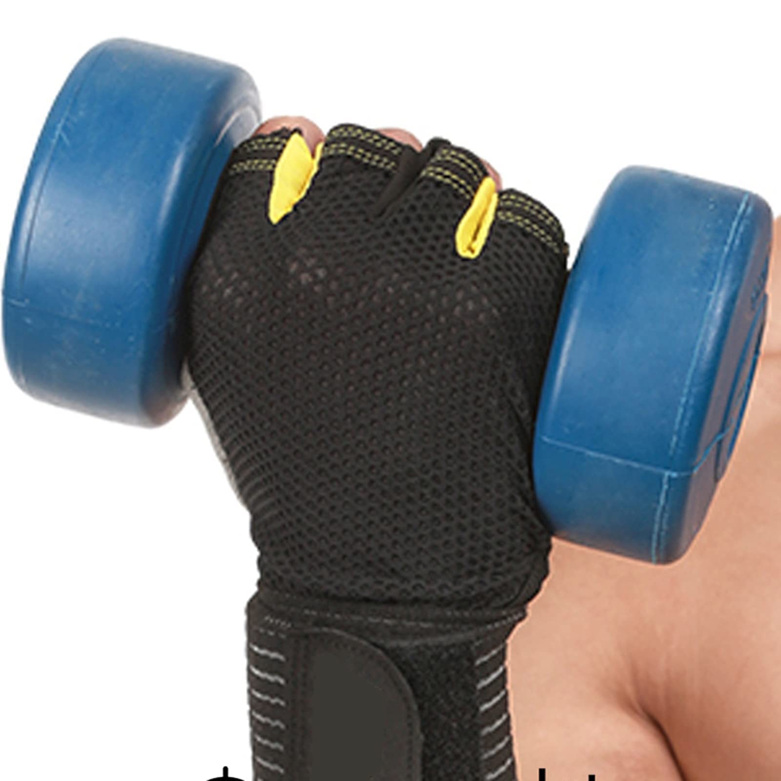Guanti sportivi, guanti a mezze dita, guanti for sollevamento pesi for allenamento in palestra for uomini e donne, protezione traspirante, guanti a mezze dita, supporto lungo for il polso(Yellow,M)