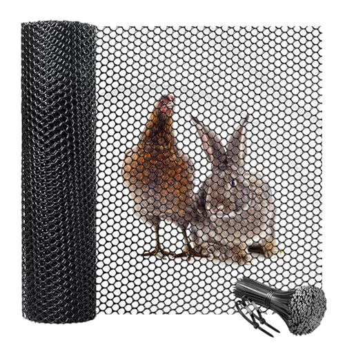 10m x 40cm Plastic Chicken Wire Mesh Roll Garden Fencing Net for Poultry Breeding Plant Protection Balcony Safety Temporary Yard Fencing with 100 Ties Black