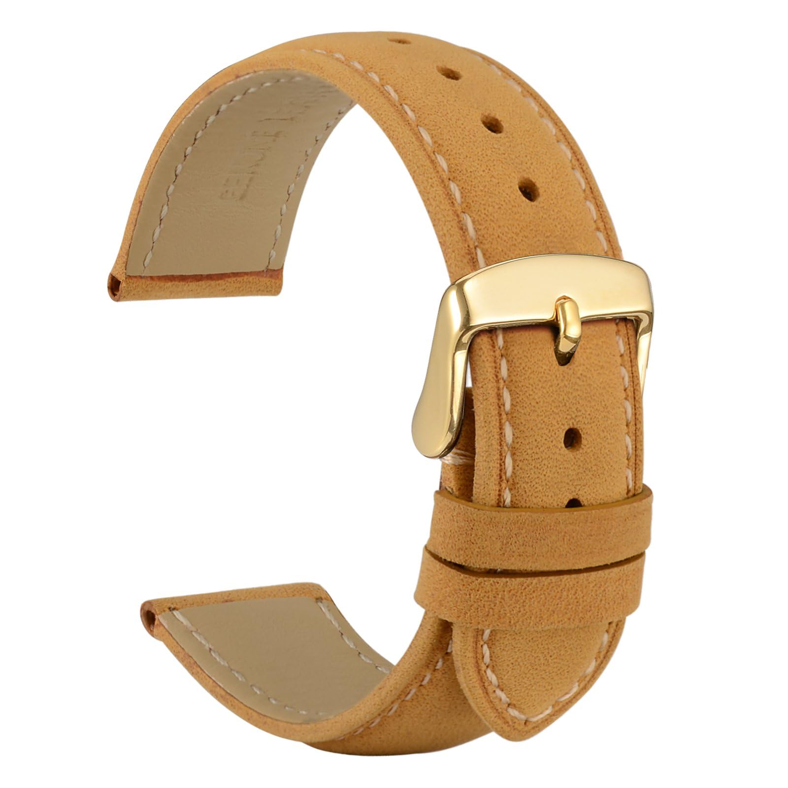 WOCCI 22mm Vintage Leather Watch Band for Men and Women, Gold Buckle (Tan)