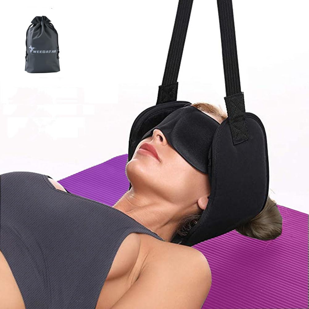WEEOATAR Adjustable Neck Traction for Neck Pain, Neck Stretcher Strap for Pinched Nerves, Portable Neck Stretcher with Release Buckle, Neck Decompression Device for Indoors or Outdoors (Black 1)