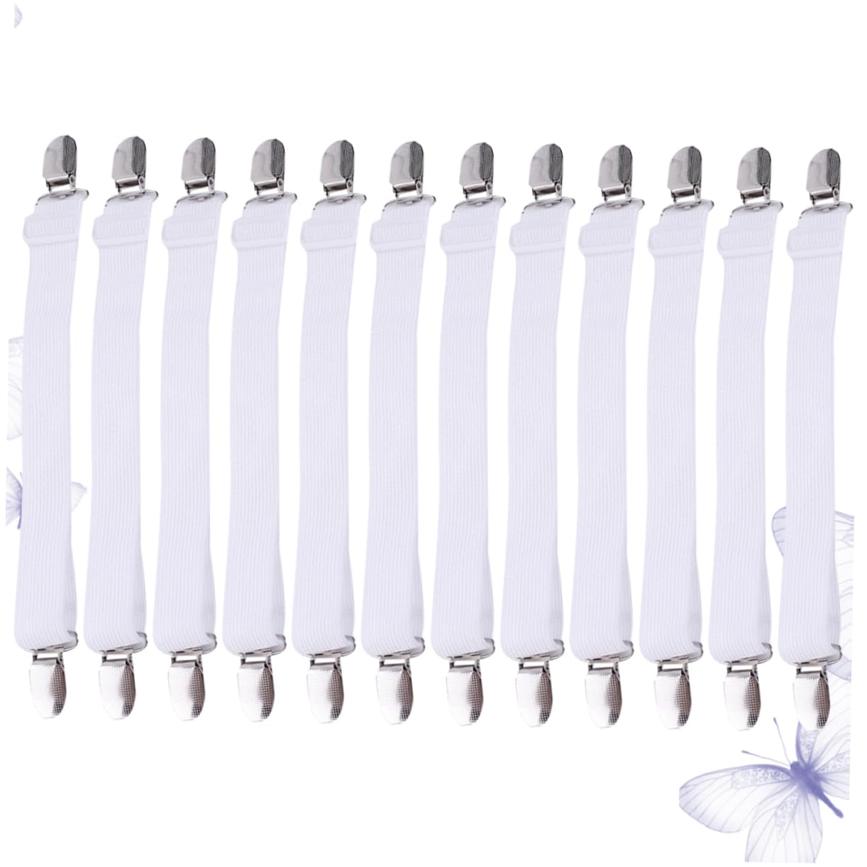Ciieeo 12pcs Adjustable Bed Sheet Clips Multipurpose Gripper Straps for Mattress Covers Prevents Sliding Elastic Fasteners White Relaxed Stretched