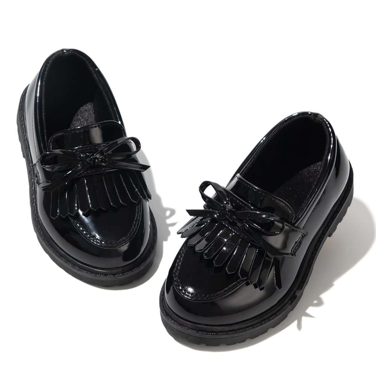 KIDSUN Toddler Dress Shoes Boys Girls Oxford Shoes Kids Wedding Church Dress Shoes PU Leather Lace Up School Uniform Loafer Flats（Toddler/Kids）