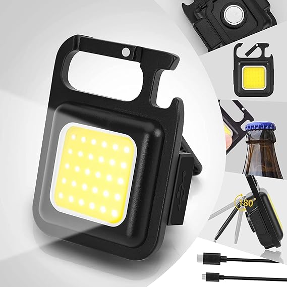 SHREE HANS CREATION Keychain Led Light with Bottle Opener, Magnetic Base and Folding Bracket Mini COB 500 Lumens Rechargeable Emergency Light (Square with 4 Modes)