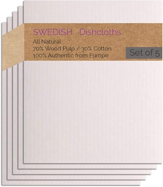 Cellulose Sponge Dish Towels - Set of 5 (Natural) Swedish Dish Cloths