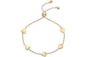 14K Gold Plated Dainty Station Heart Charm Bracelet for Women | Love...