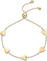 PAVOI 14K Gold Plated Matching Heart Charm Solitaire Bracelet Set for Women - Adjustable 2-Pack, Valentine's Friendship Gift