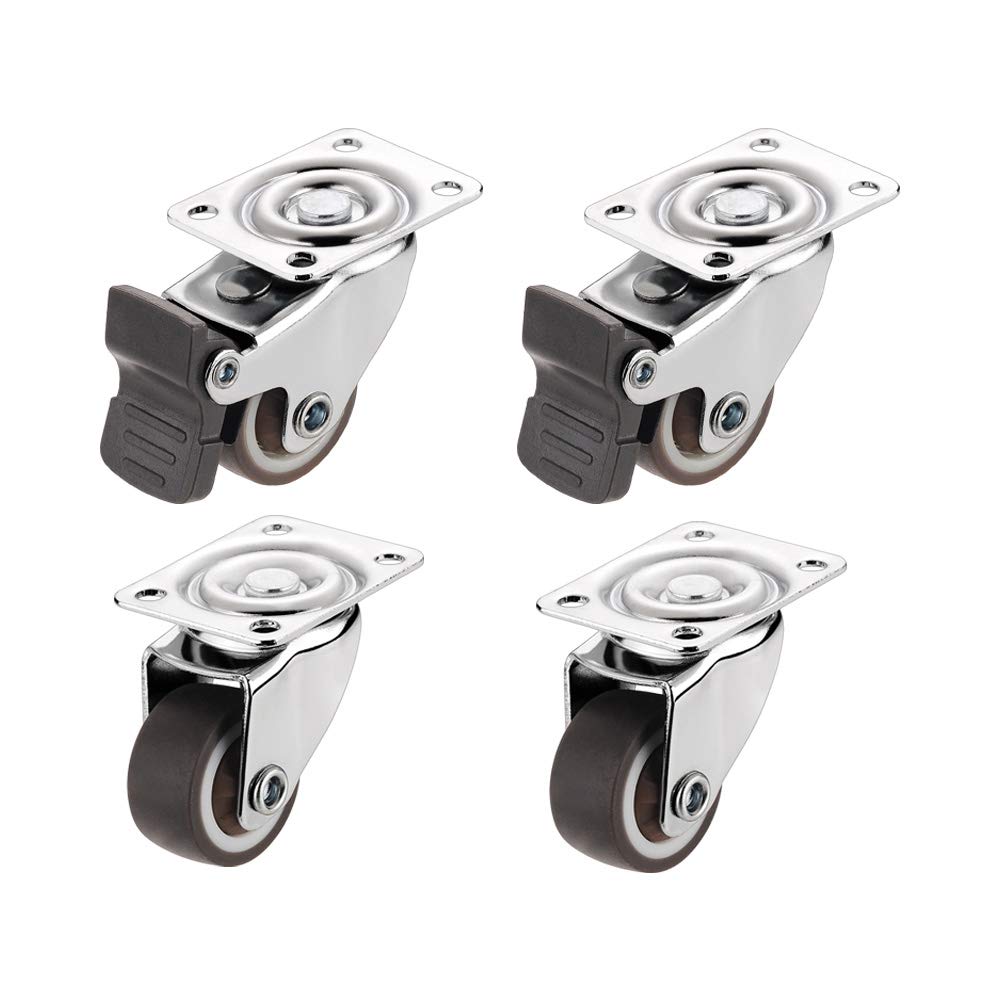 Roulettes fixes pour meubles 25mm avec frein lot de 4 caoutchouc