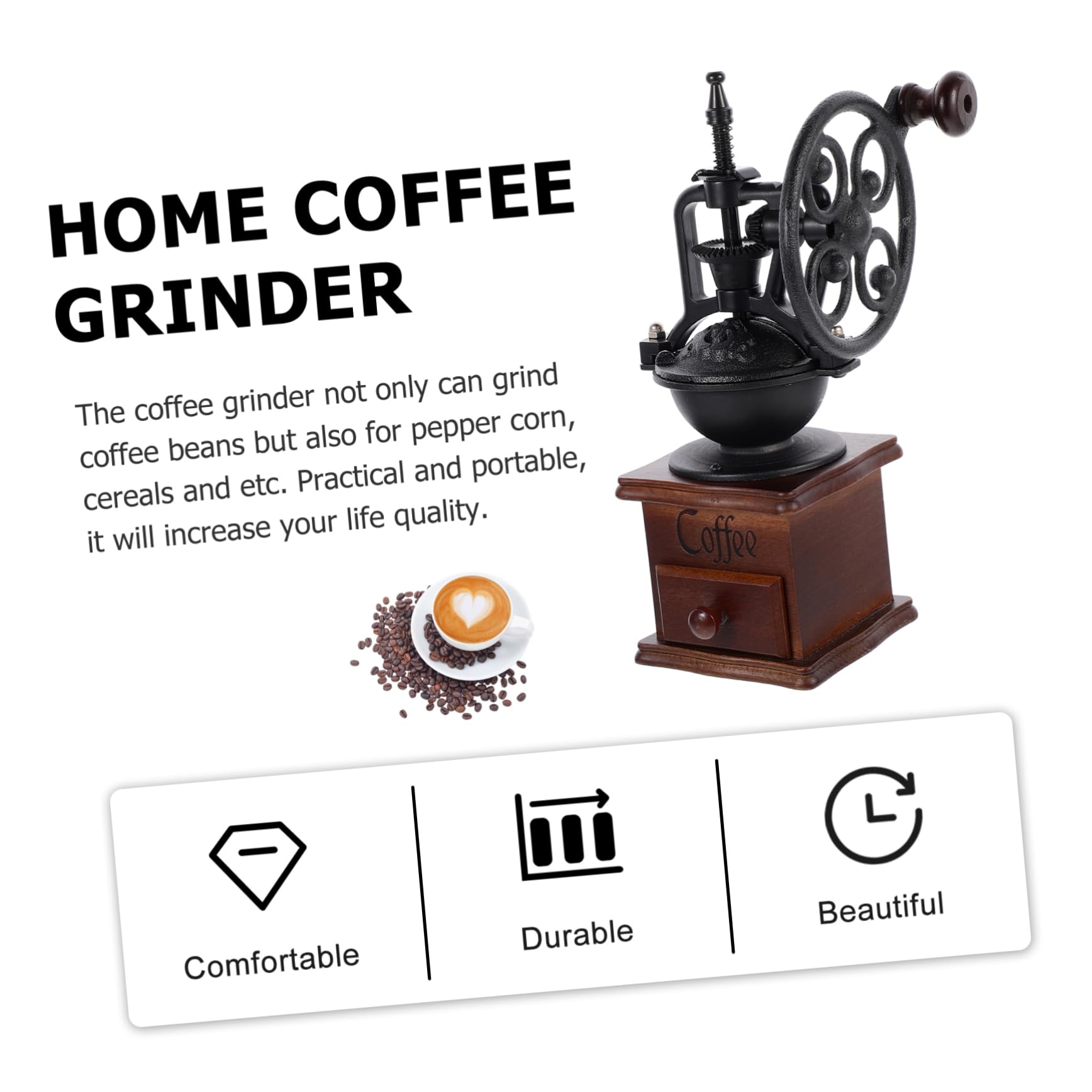 COLLBATH Macinino per Macinare Chicchi Design a Cono Caffè Manuale Vintage Portatile in Legno e Ferro per Campeggio e Viaggio
