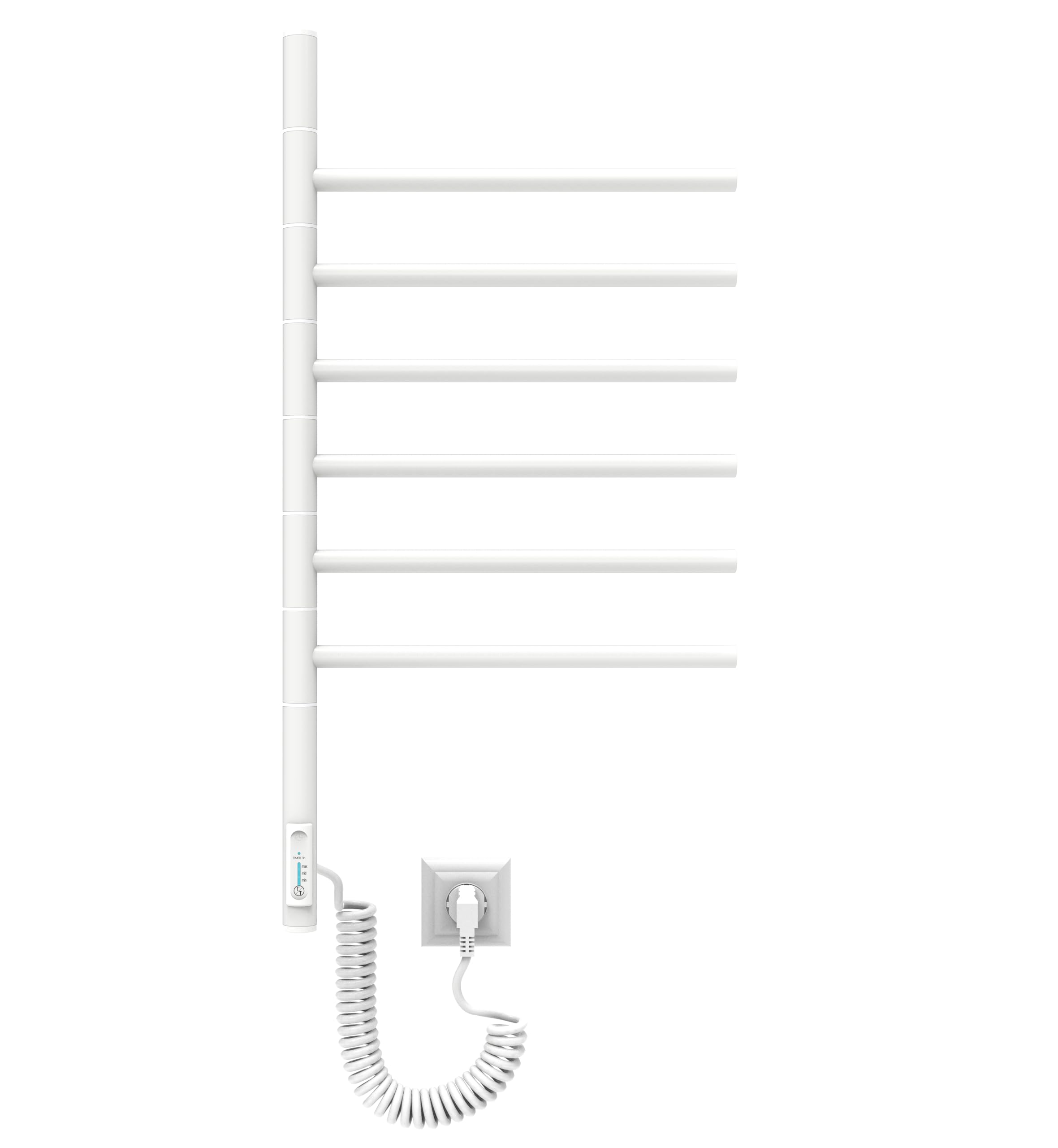 Elna Elektryczny Grzejnik Ręcznikowy 79x40 cm 78W – Biały Wieszak na Ręczniki z Termostatem i Timerem – IP44 – 6 Ruchomych Ramion – Stal Węglowa