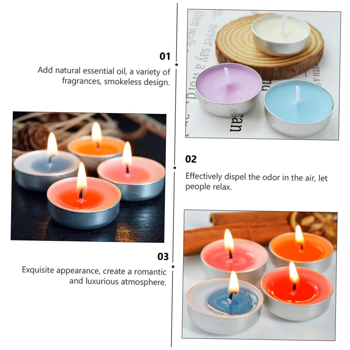 Velas de Té Aromáticas Redondas sin Humo, Paquete de 40