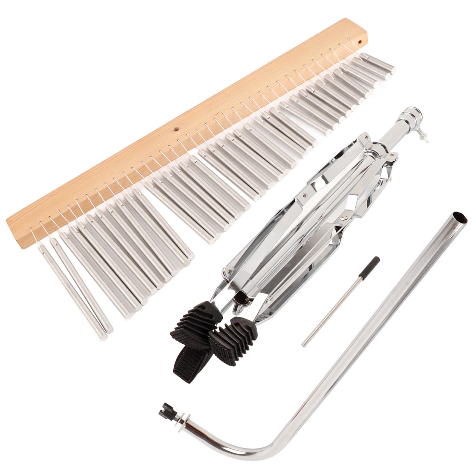 Akozon Campana de Viento de Aleación de Aluminio con Elegante Base de Madera Soporte TR Ajustable 36 Tonos para una Experiencia Melódica