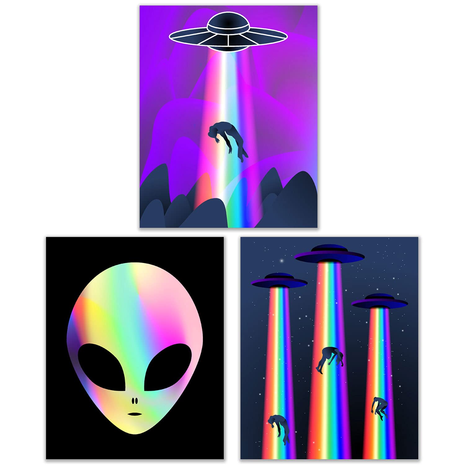Picture This PrintsPicture This Prints UFO Alien Abduction Wall Art - Set of 3 (8 inches x 10 inches) - Martian Spacecraft Home Decor